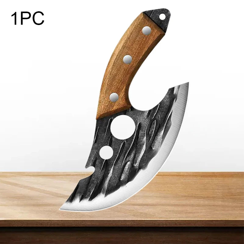 Portable Carving Knife Fish Boning Knives Cutting Steak Vegetables Fruit Knife  Meat Cleaver Butcher Bottle Opener Wood Handle