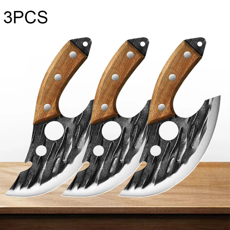 Portable Carving Knife Fish Boning Knives Cutting Steak Vegetables Fruit Knife  Meat Cleaver Butcher Bottle Opener Wood Handle