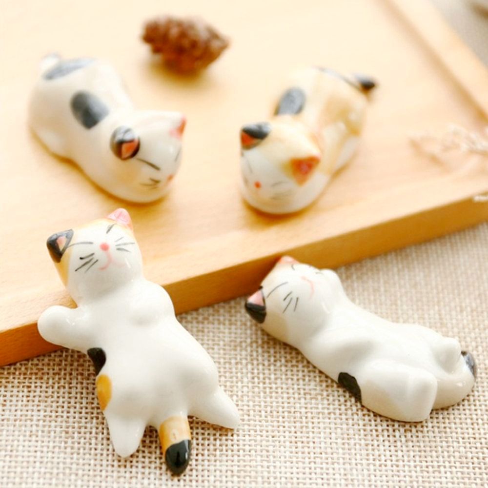 Porcelain Cat Chopstick Holders Set