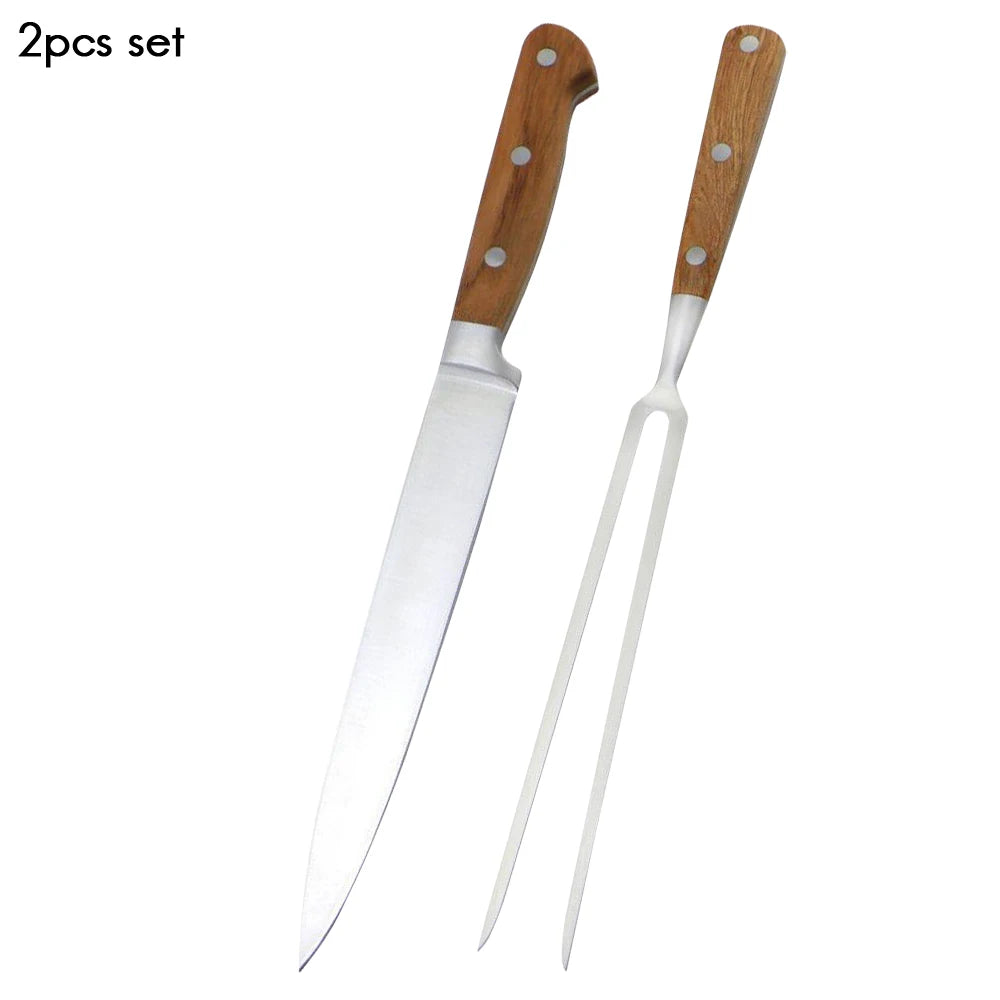 Stainless Steel Carving Knife Fork Set Brisket Slicing Knife Meat Cutting Teppanyaki Japanese Korea BBQ Resturant Chefs Tool