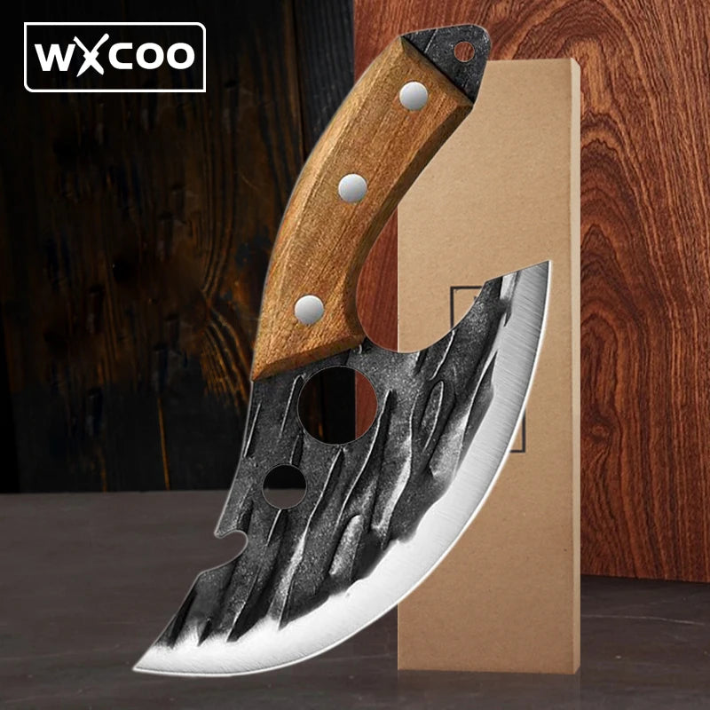 Portable Carving Knife Fish Boning Knives Cutting Steak Vegetables Fruit Knife  Meat Cleaver Butcher Bottle Opener Wood Handle