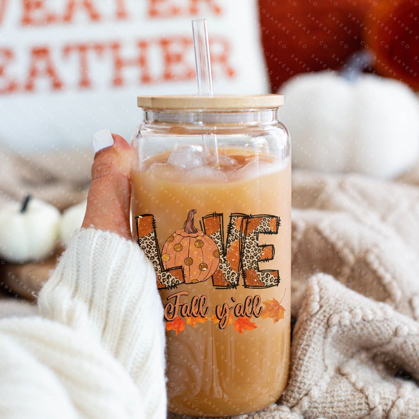 16oz Glass Cup with Bamboo Lid & Straw