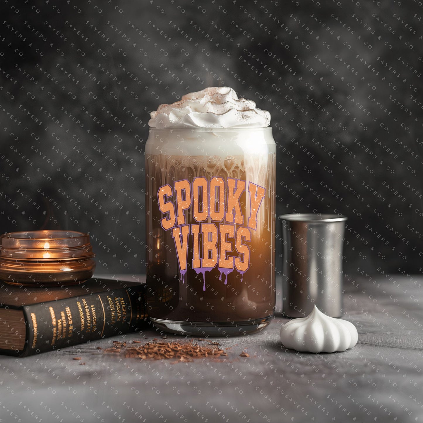 16oz Spooky Vibes Retro Glass Cup with Bamboo Lid & Straw