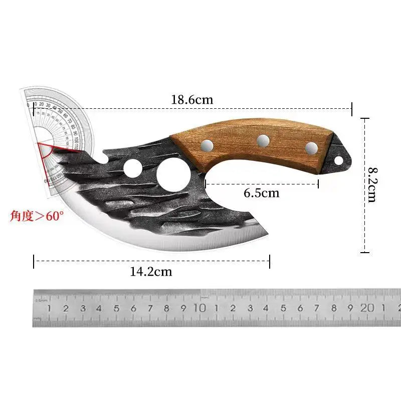 Portable Carving Knife Fish Boning Knives Cutting Steak Vegetables Fruit Knife  Meat Cleaver Butcher Bottle Opener Wood Handle