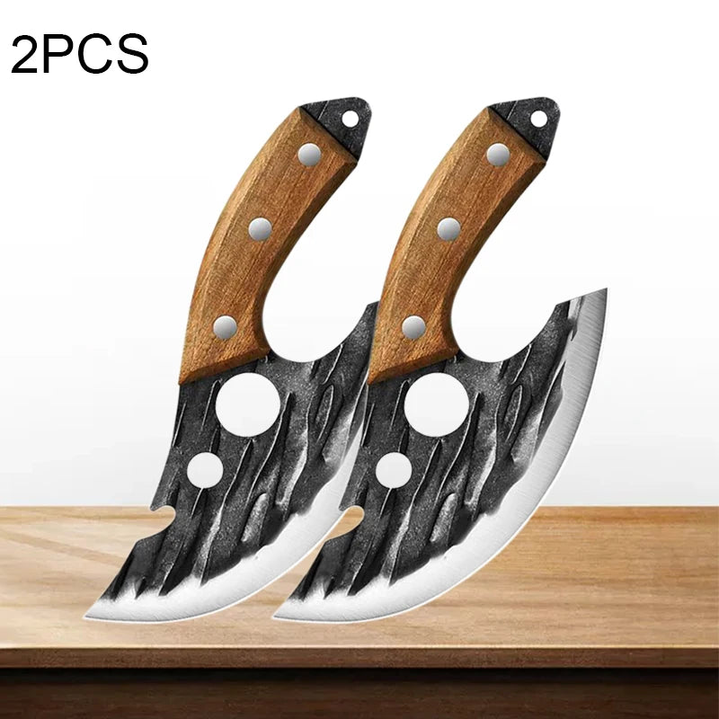 Portable Carving Knife Fish Boning Knives Cutting Steak Vegetables Fruit Knife  Meat Cleaver Butcher Bottle Opener Wood Handle