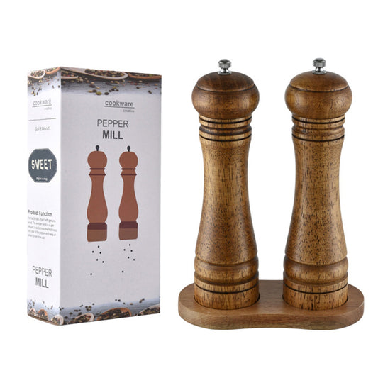 Salt and Pepper Wood Mill and Stand Set