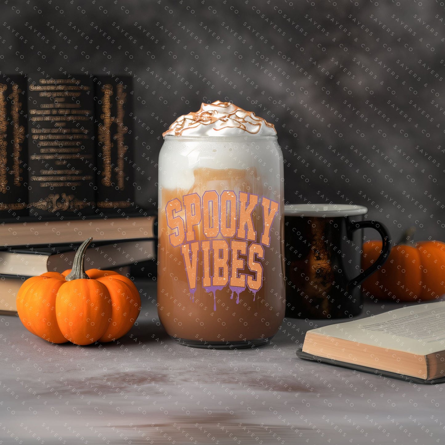 16oz Spooky Vibes Retro Glass Cup with Bamboo Lid & Straw