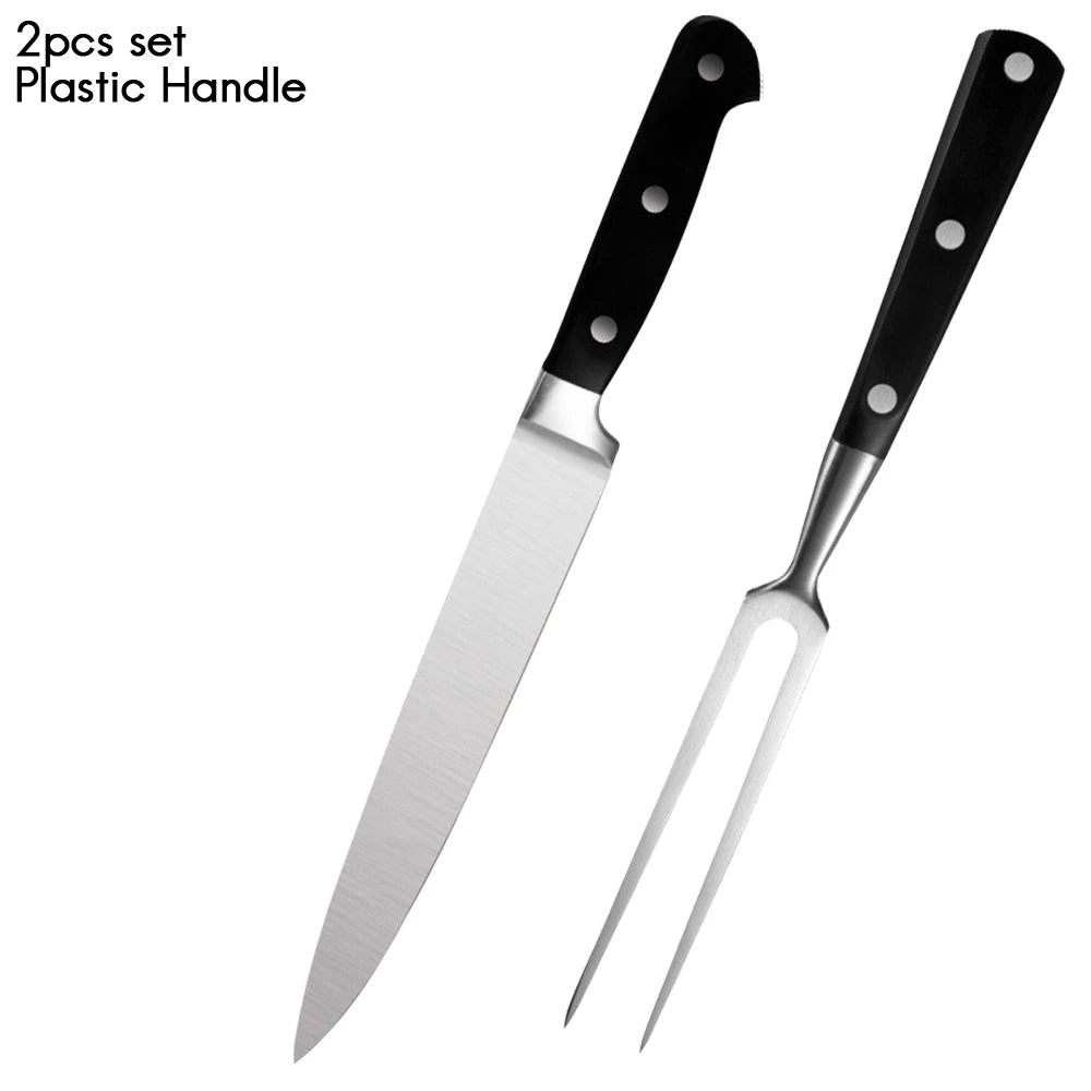 Stainless Steel Carving Knife Fork Set Brisket Slicing Knife Meat Cutting Teppanyaki Japanese Korea BBQ Resturant Chefs Tool