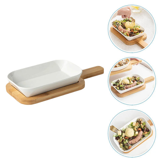 Baking Bowl Rectangle Bakeware Pan Pans Rectangular Dish Roasting 20X12CM Wooden Ceramics Tray Plate