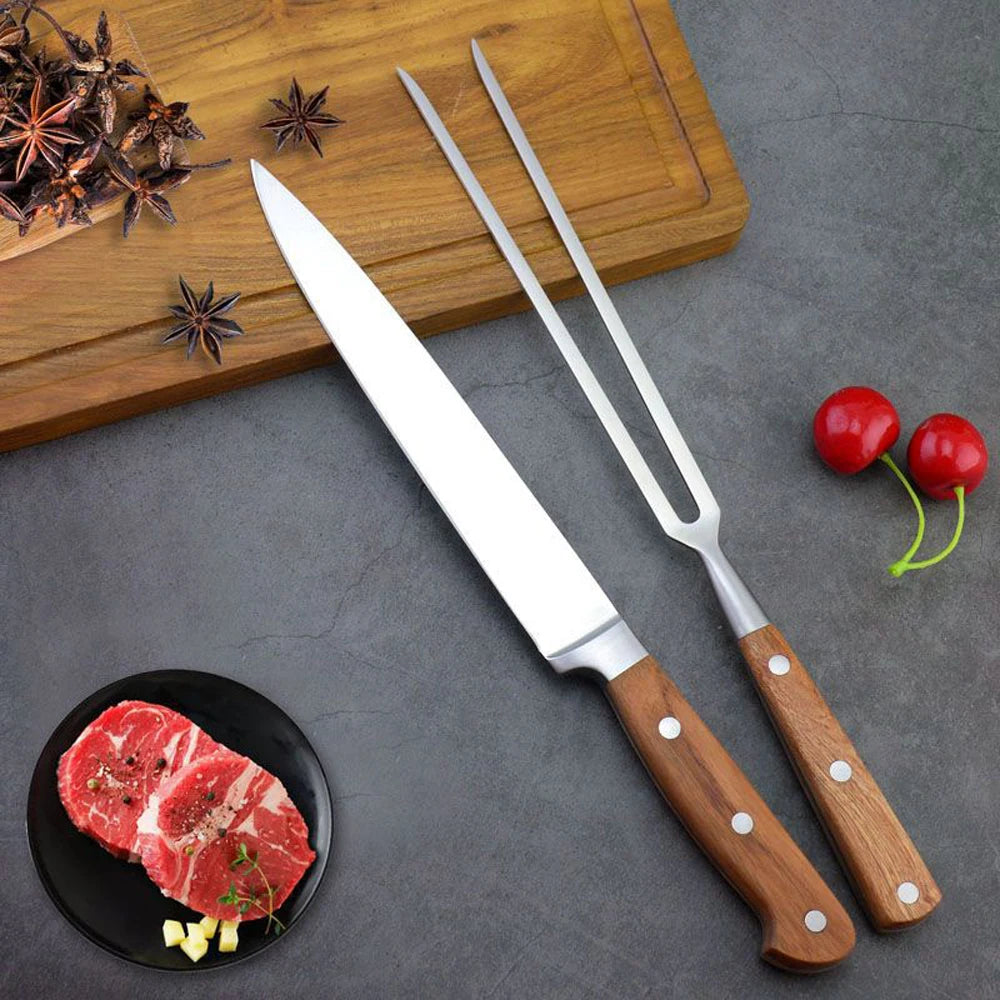 Stainless Steel Carving Knife Fork Set Brisket Slicing Knife Meat Cutting Teppanyaki Japanese Korea BBQ Resturant Chefs Tool