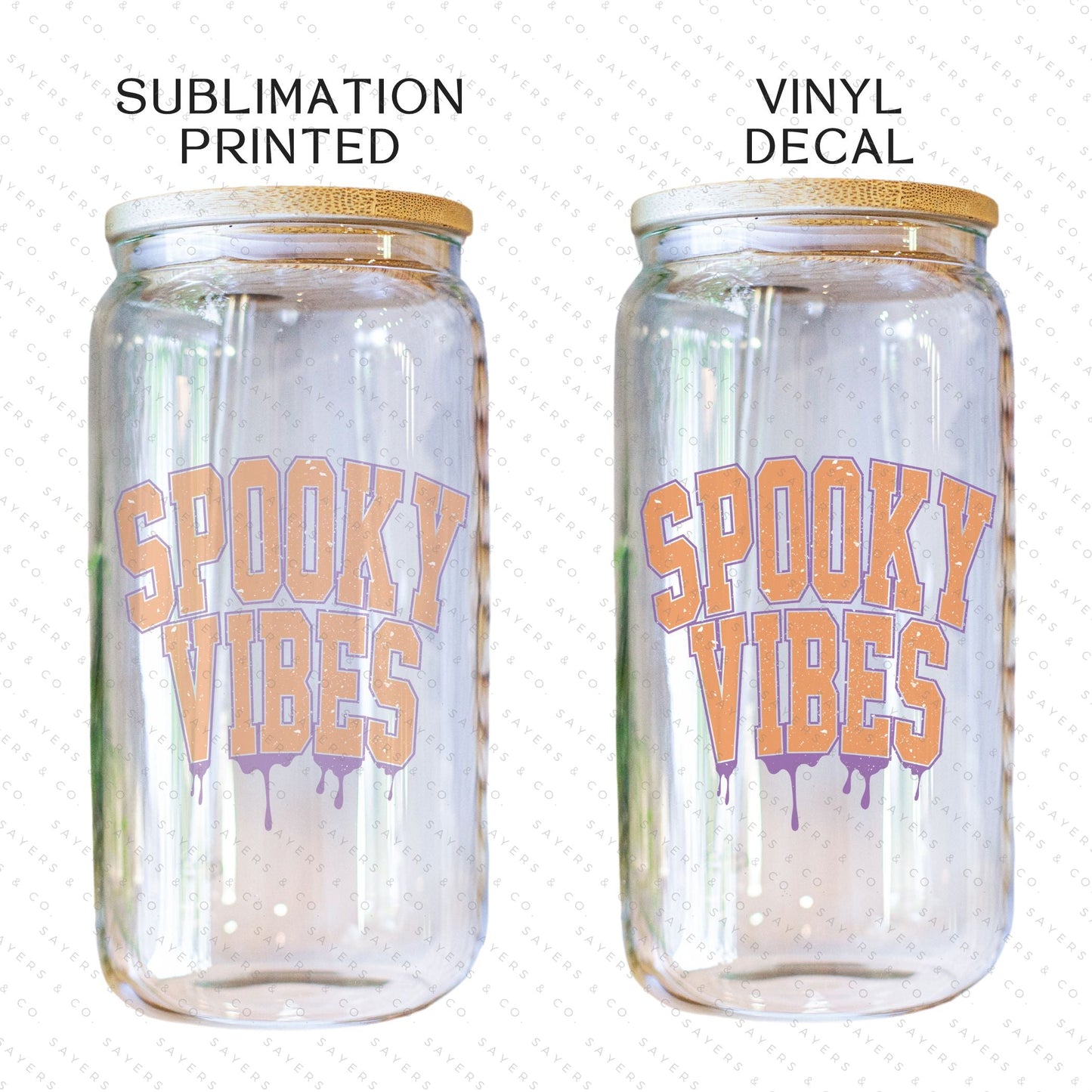 16oz Spooky Vibes Retro Glass Cup with Bamboo Lid & Straw