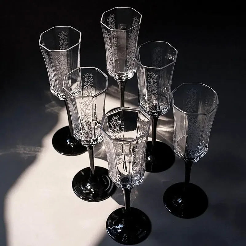 6pcs Champagne Glass Black Swan Valentine's Day Wine Glass Set