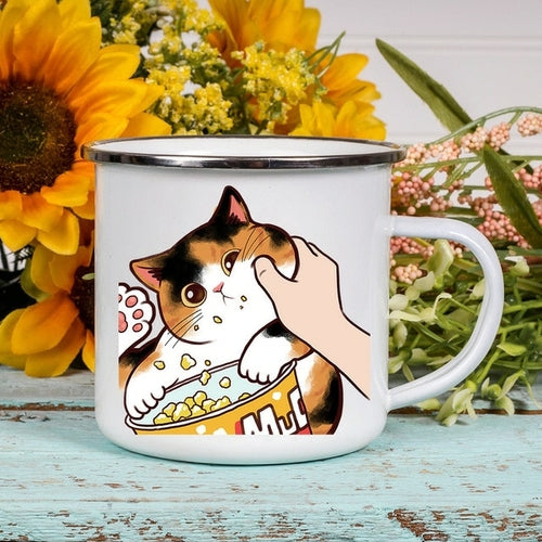 Cartoon Cat Print Enamel Coffee/Tea Mugs