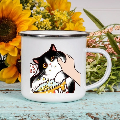 Cartoon Cat Print Enamel Coffee/Tea Mugs