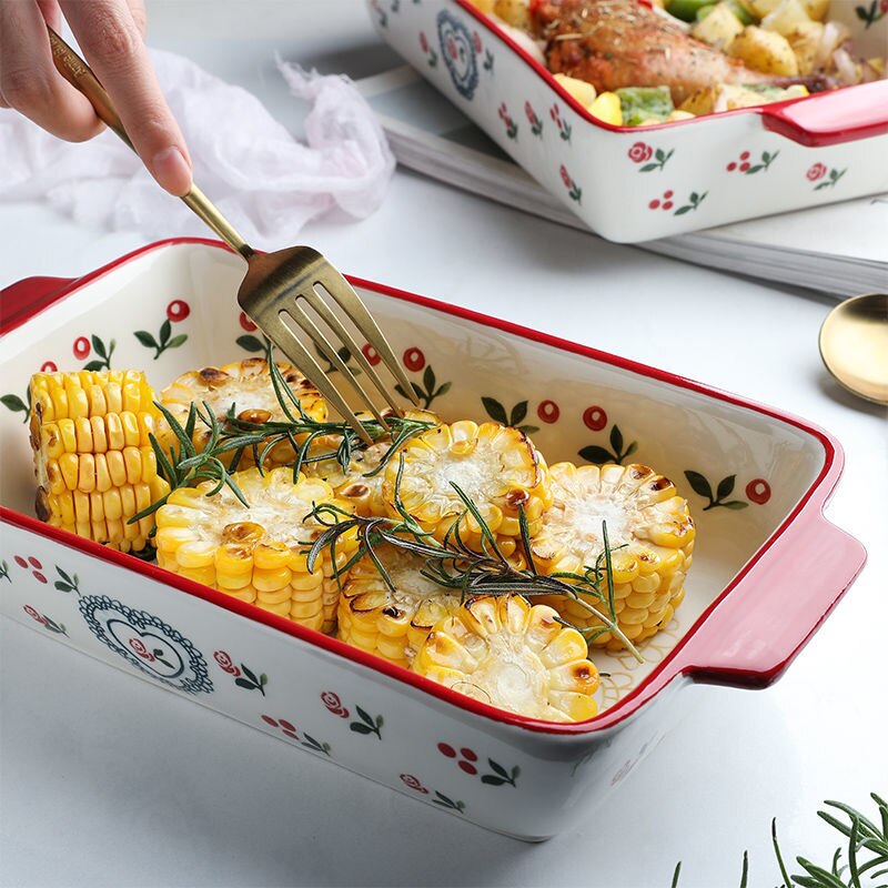 Festive patterned ceramic roasting dish