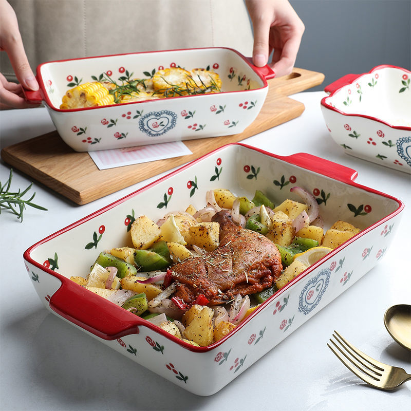 Festive patterned ceramic roasting dish