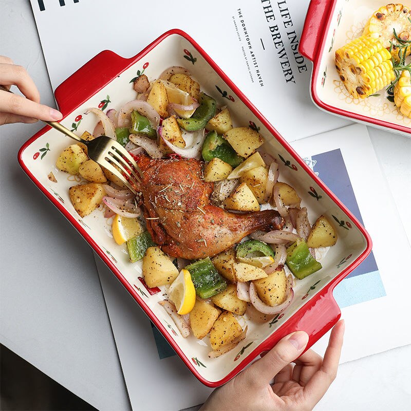 Festive patterned ceramic roasting dish