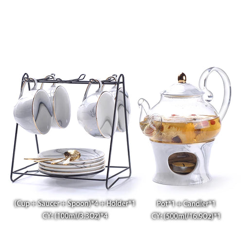 Marbling Porcelain Tea Set - Ceramic with Candler