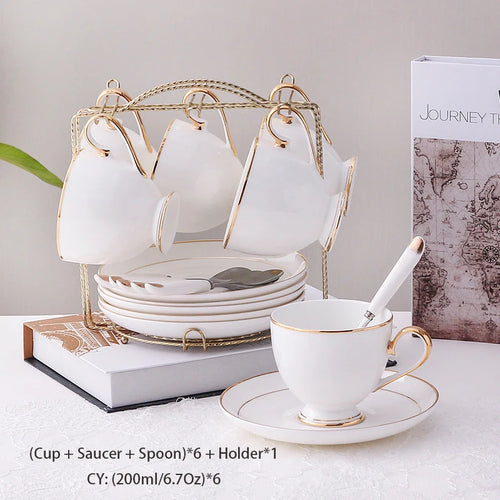 Grace Bone Tea/Coffee Set - White Gold Porcelain