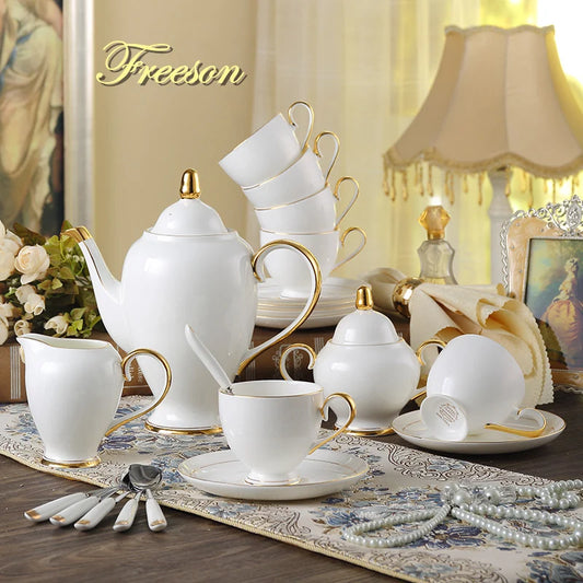 Grace Bone Tea/Coffee Set - White Gold Porcelain