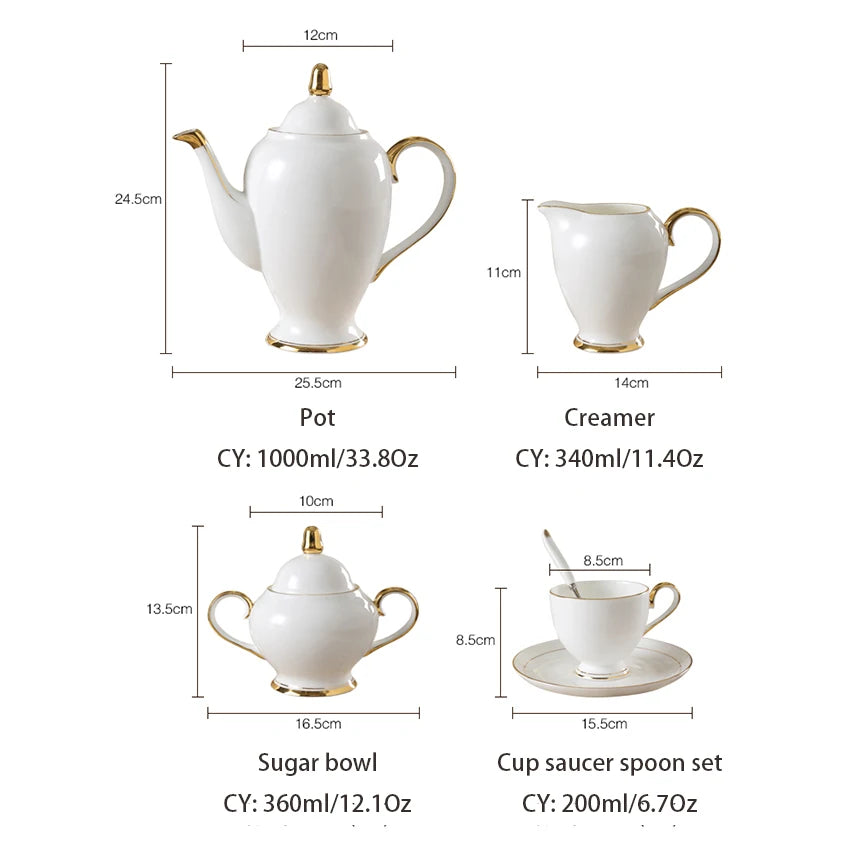 Grace Bone Tea/Coffee Set - White Gold Porcelain