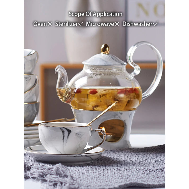 Marbling Porcelain Tea Set - Ceramic with Candler