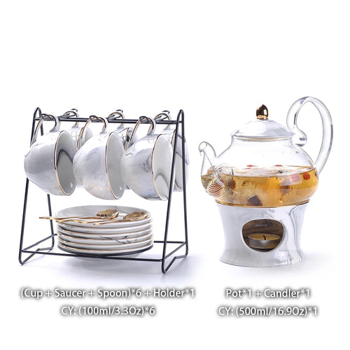 Marbling Porcelain Tea Set - Ceramic with Candler