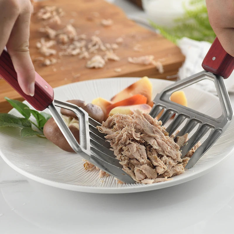 Stainless Steel Meat Claws with Wooden Handle, Forks Shredding, Metal