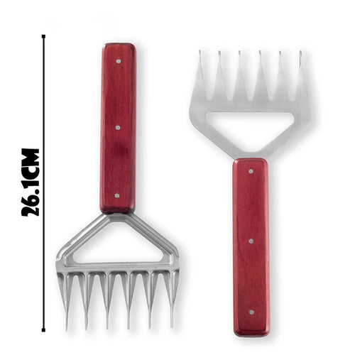 Stainless Steel Meat Claws with Wooden Handle, Forks Shredding, Metal