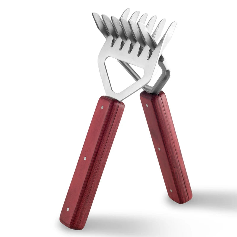 Stainless Steel Meat Claws with Wooden Handle, Forks Shredding, Metal