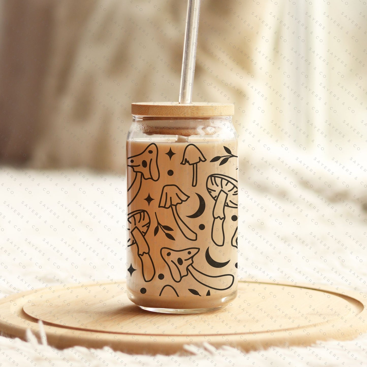 16oz Glass Cup with Bamboo Lid & Straw - Mushroom Magic