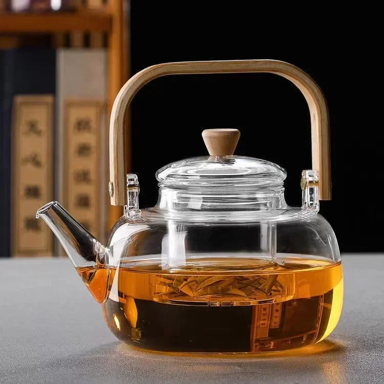 Thickened Borosilicate Glass Teapot with Bamboo Handle