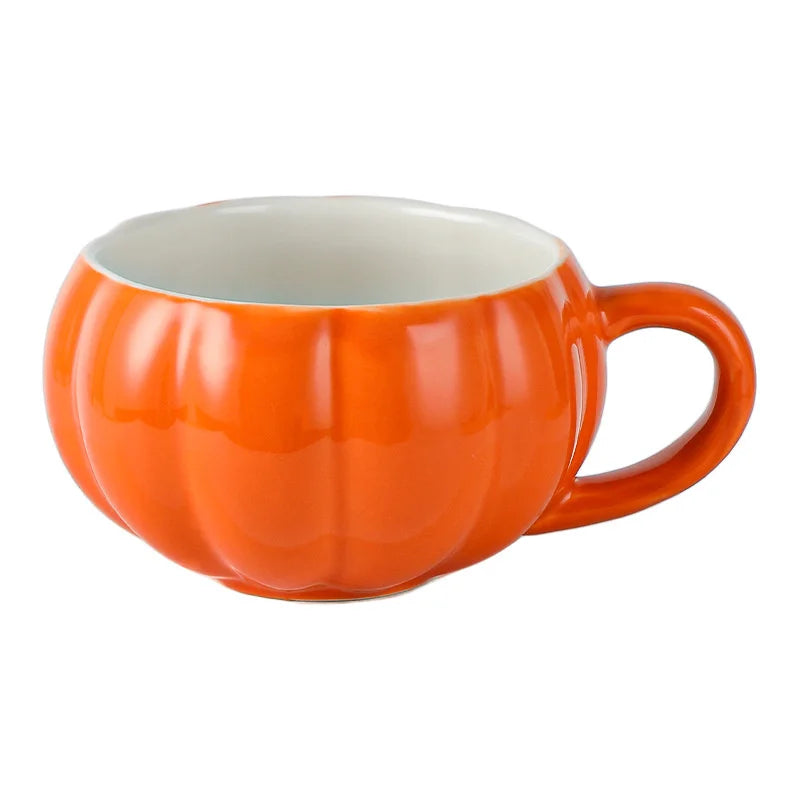 Pumpkin shaped Mug / Cup with Soup Spoon and Lid - Ceramic - 300 ML