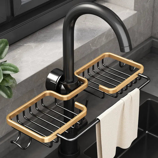 Kitchen Space Aluminum Sink Drain Rack Sponge Storage Faucet Holder