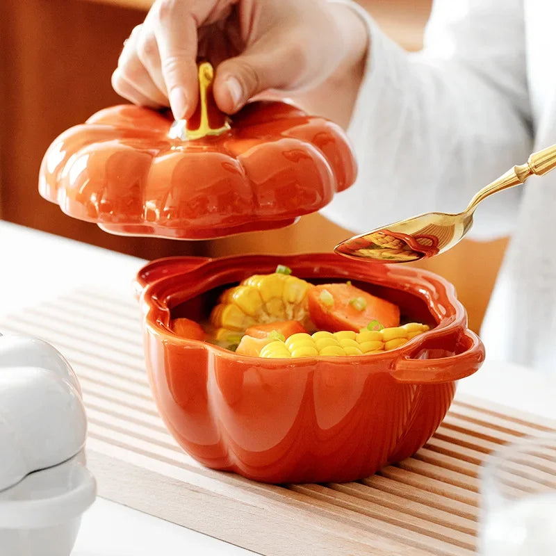 Pumpkin Stew Pot - Ceramic Bowl with Cover - 450 ML