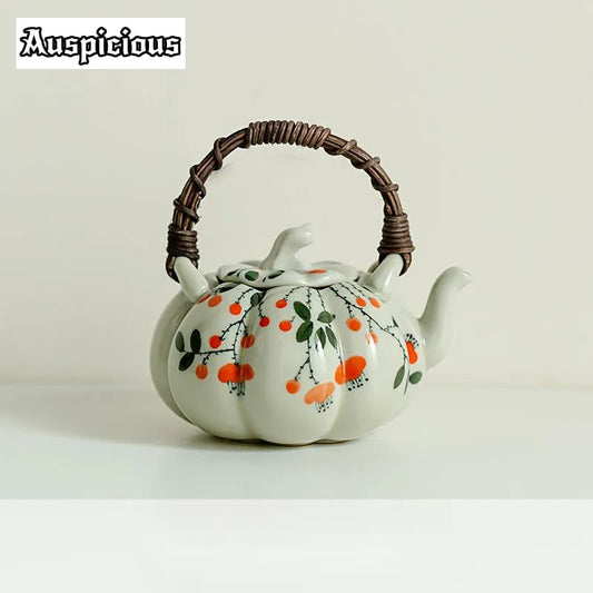 170ml Hand-painted Falling Pumpkin Teapot - Loop-handled