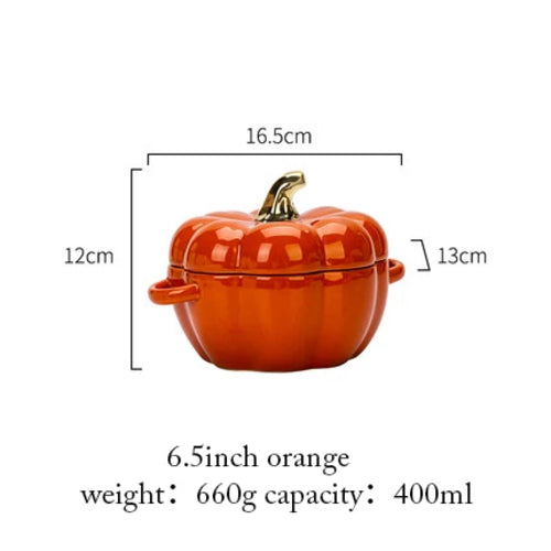 Pumpkin Shape Bowl with Lid - Ceramic - 400 ML