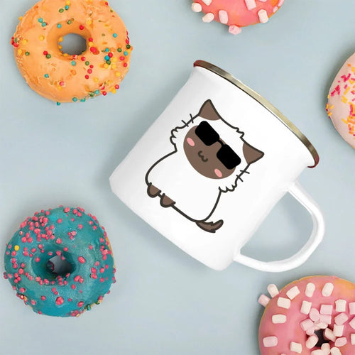 Handle Enamel Cup Cartoon Cat Mug - Coffee/Tea