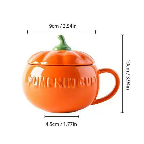 Ceramic Thermos Cup with Lid - Pumpkin Shaped