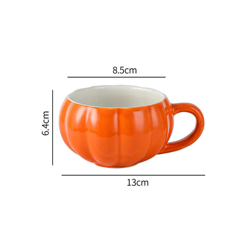 Pumpkin shaped Mug / Cup with Soup Spoon and Lid - Ceramic - 300 ML