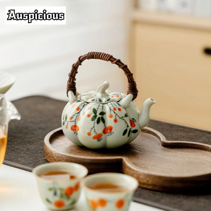 170ml Hand-painted Falling Pumpkin Teapot - Loop-handled