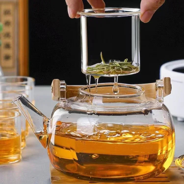 Thickened Borosilicate Glass Teapot with Bamboo Handle