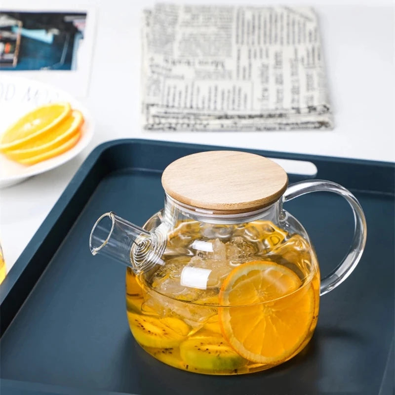 1L/1.8L Transparent Borosilicate Glass Teapot - Heat Resistant