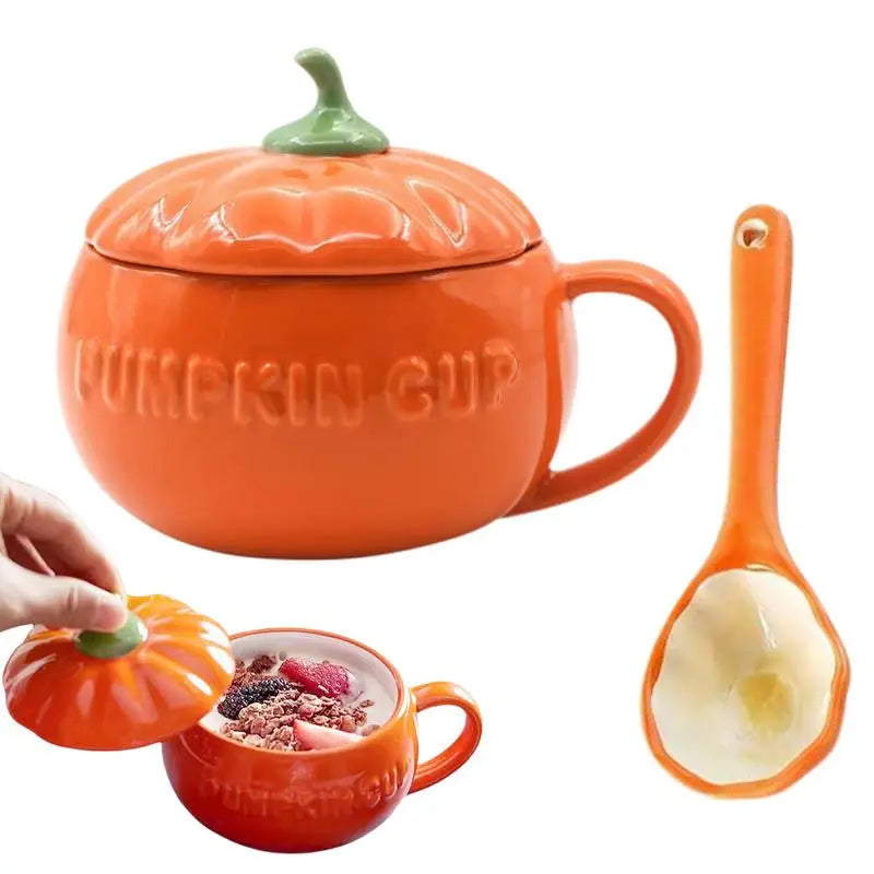 Ceramic Thermos Cup with Lid - Pumpkin Shaped