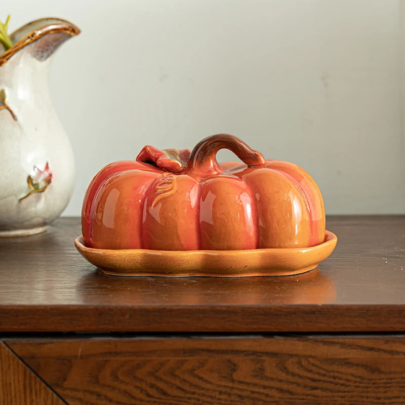 Cute and Novel Pumpkin Dining/Snack Plate with Lid - Ceramic