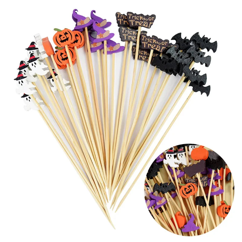 50/100Pcs Halloween Disposable Bamboo Toothpick - Skewers