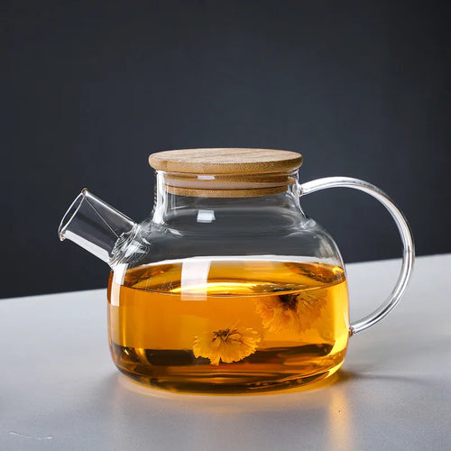 1L/1.8L Transparent Borosilicate Glass Teapot - Heat Resistant