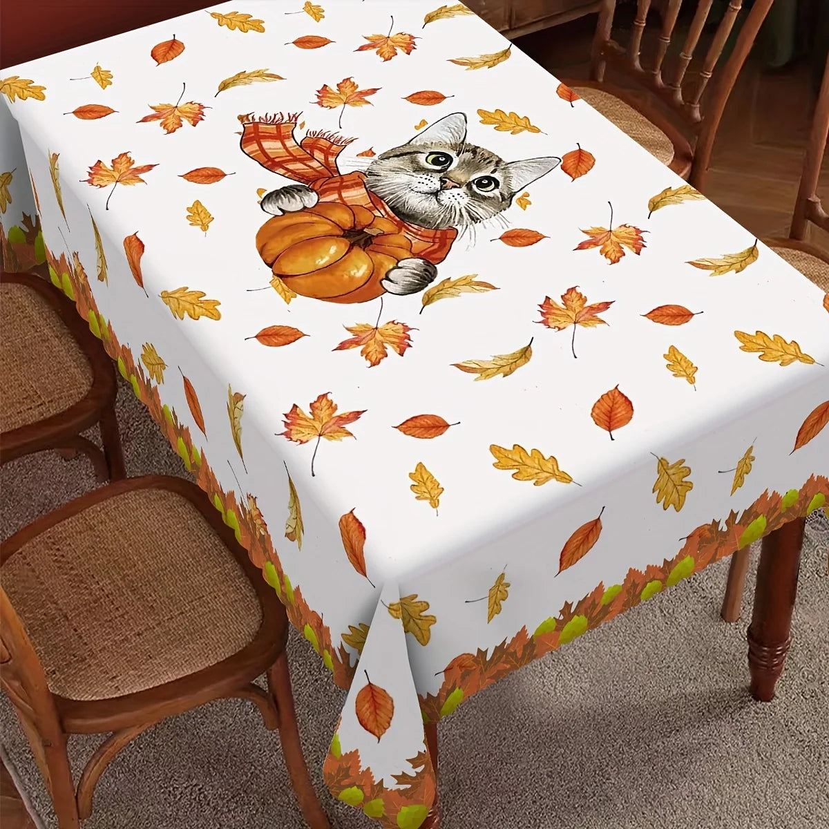 Autumn & Charming Cat Pattern Tablecloth