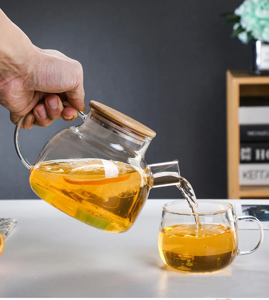 1L/1.8L Transparent Borosilicate Glass Teapot - Heat Resistant