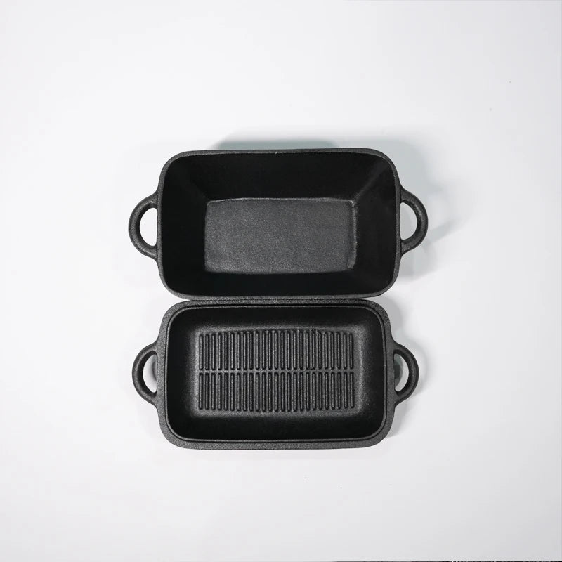 11.8" x 7.36" Preseasoned Cast Iron Grill Pan - Double Use Cookware